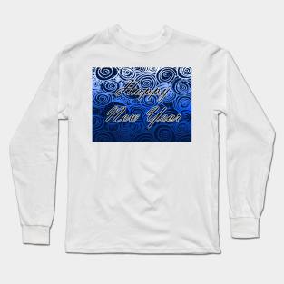 Happy New Year Swirls Blue Long Sleeve T-Shirt